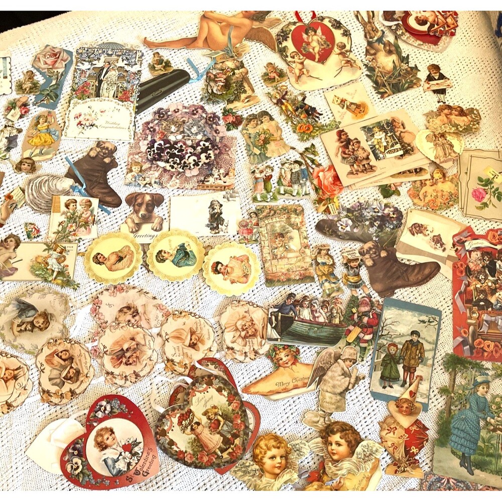 50 + Vintage Victorian Style Ephemera Die Cut & Assorted Craft Papers